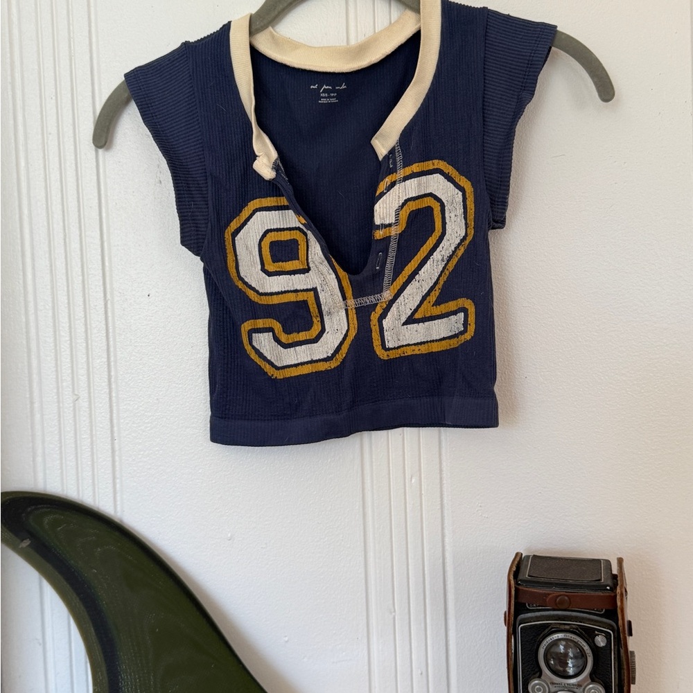 Urban Outfitters Navy Crop Top with Yellow Trim